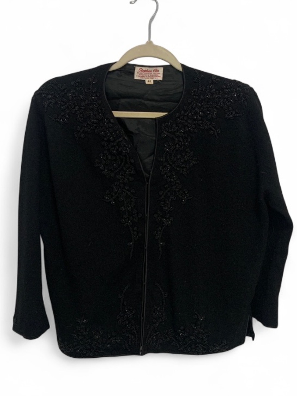 Vintage Stephen Chu Embroidered Beaded Black Cardigan Sweater